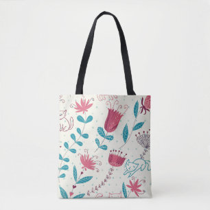 Bolso De Tela Estampado de flores con los gatos del dibujo