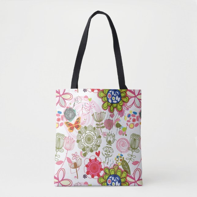 Bolso De Tela Estampado de flores en el estilo retro 2 (Anverso)