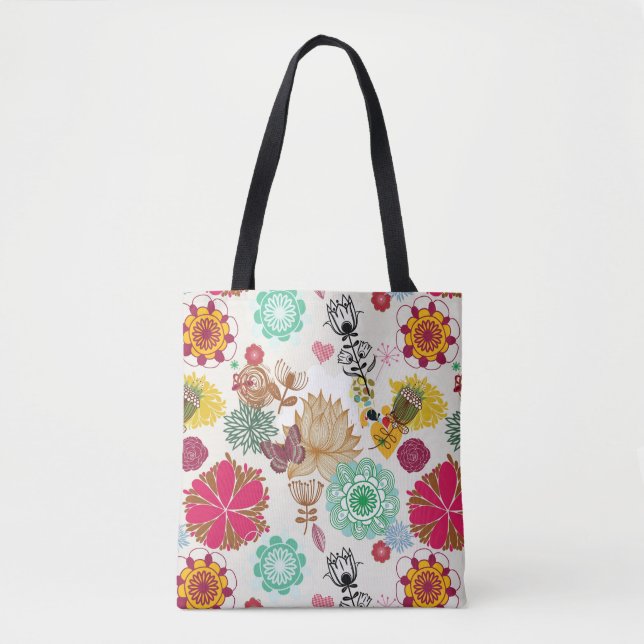 Bolso De Tela Estampado de flores en estilo retro (Anverso)