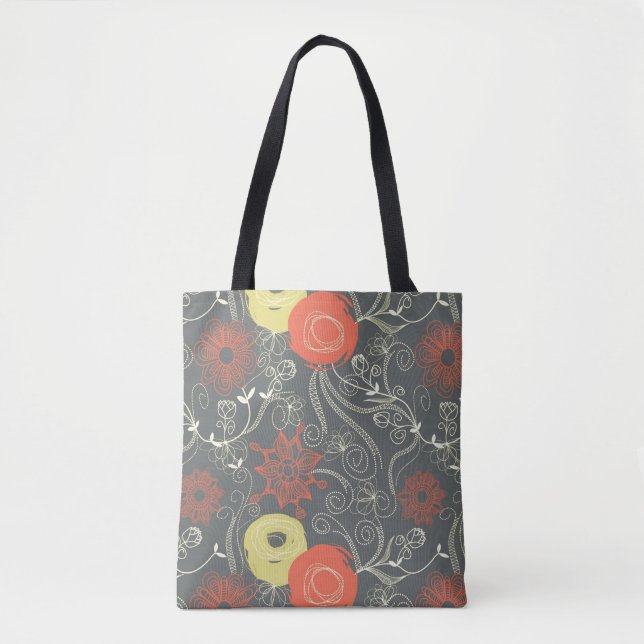 Bolso De Tela Estampado de flores retro 3 (Anverso)