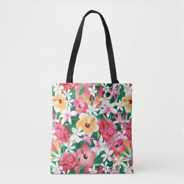Bolso De Tela Estampado de flores tropical del hibisco (Anverso)