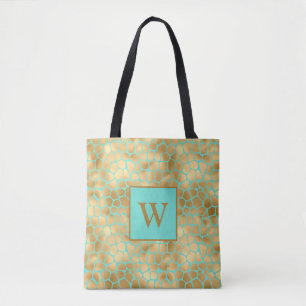 Bolso De Tela Estampado de jirafa menta y dorado