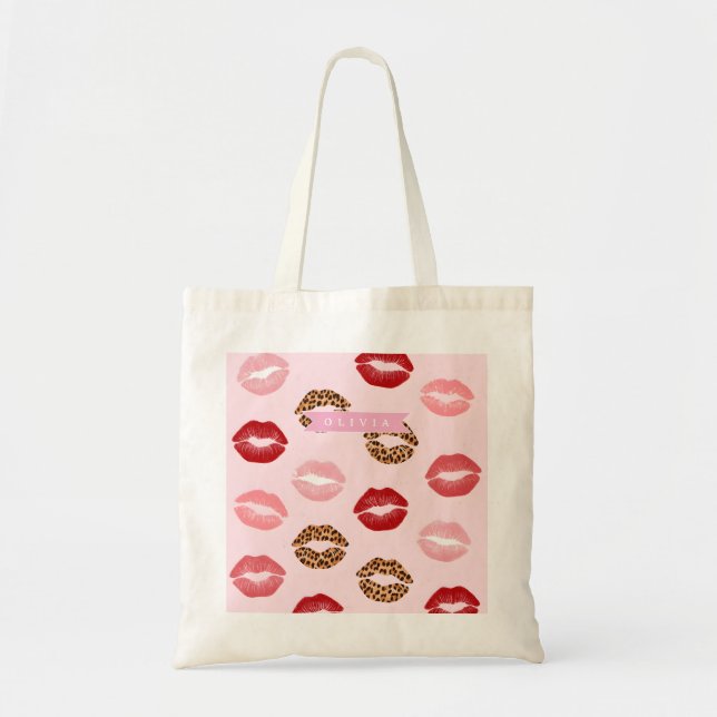 Bolso De Tela Estampado de labios personalizado con estampado de (Frente)