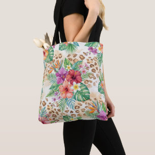 Bolso De Tela Estampado de leopardo floral tropical