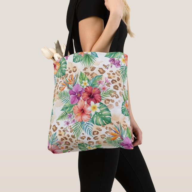 Bolso De Tela Estampado de leopardo floral tropical (Detalle)