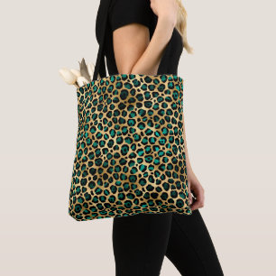 Bolso De Tela Estampado de leopardo Glam Gold & Teal