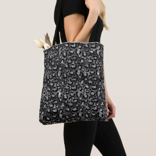 Bolso De Tela Estampado de leopardo negro y gris plateado