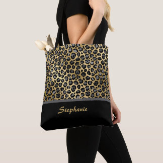 Bolso De Tela Estampado de leopardo personalizado | Negro, Gris 