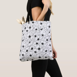 Bolso De Tela Estampado de plores blanco y negro dibujado mano