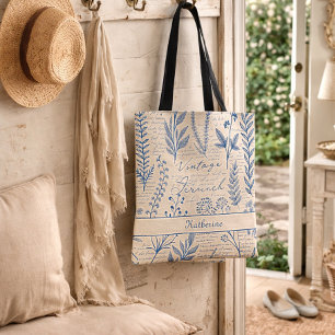 Bolso De Tela Estampado de Toile Francés de Flor Silvestre Azul