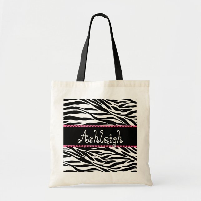 Bolso De Tela Estampado de zebra conocido de encargo rosado (Frente)