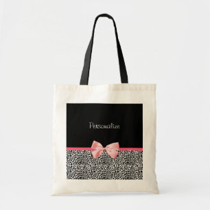 Bolso De Tela Estampado leopardo de moda y cinta rosada con