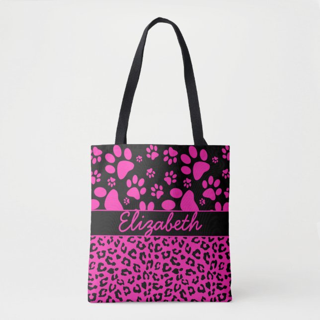 Bolso De Tela Estampado leopardo rosado y negro y patas (Anverso)