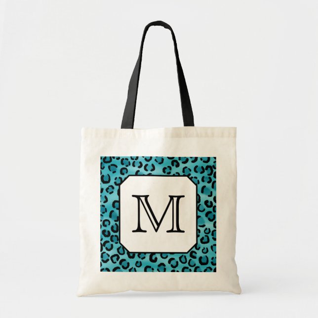 Bolso De Tela Estampado leopardo verde azulado, monograma de (Frente)