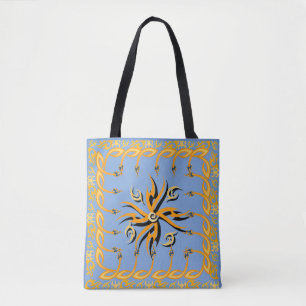 Bolso De Tela Estampado tribal azul y naranja