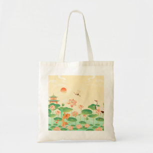 Bolso De Tela Estanque de koi y nenúfares de jardín japonés Arte