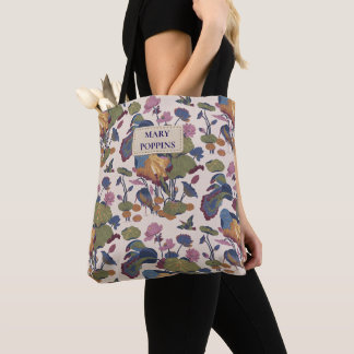 Bolso De Tela Estanque de Loto en Crema Azul Verde Rosa, Tu Nomb