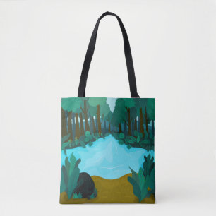 Bolso De Tela 'Estanque del Bosque Encantado' Paisaje Artístico