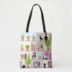 Bolso De Tela Estantes con flores, libros y decoraciones