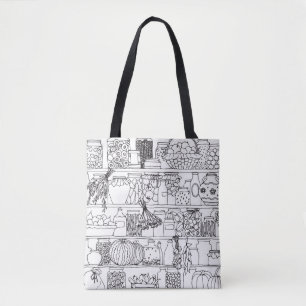 Bolso De Tela Estantes de época con latas: boceto.