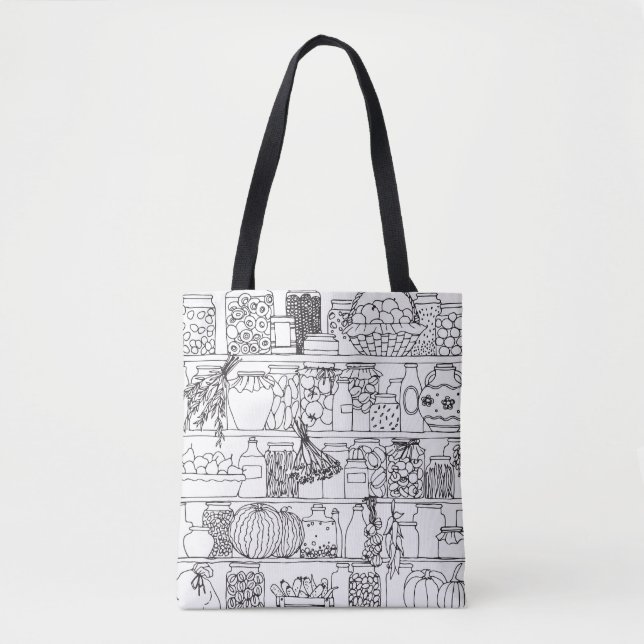 Bolso De Tela Estantes de época con latas: boceto. (Anverso)