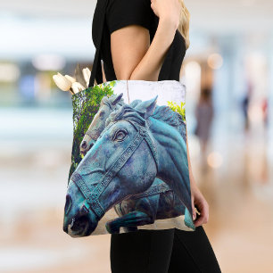Bolso De Tela Estatua asiática antigua de caballo turquesa para 