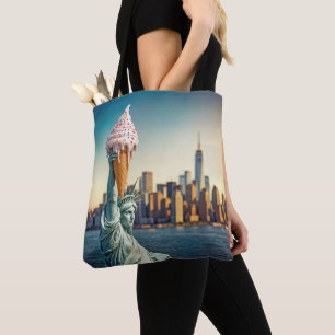 Bolso De Tela Estatua de la libertad sosteniendo un cono de hela