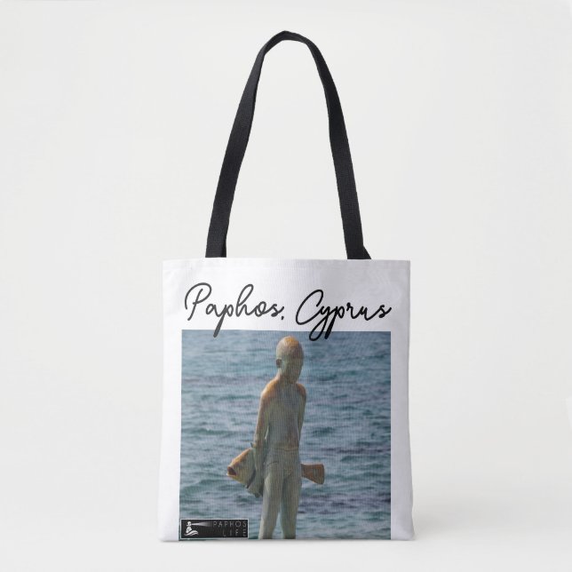 Bolso De Tela Estatua de Paphos, niño y pez, firma (Anverso)