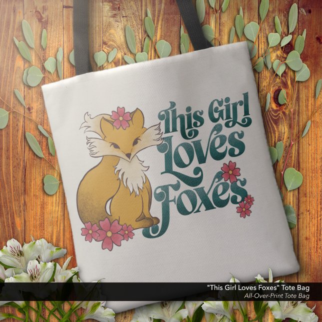 Bolso De Tela Este Chica ama a los zorros ("This Girl Loves Foxes" - Tote Bag with Cute Fox and Flowers Artwork.)