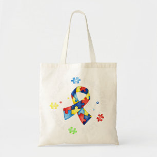 Bolso De Tela Este tono con el lema del rompecabezas del autismo