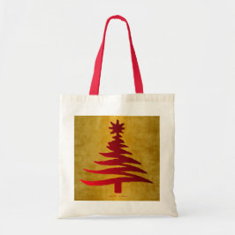 Bolso De Tela Esténcil rojo de árbol de Navidad en oro