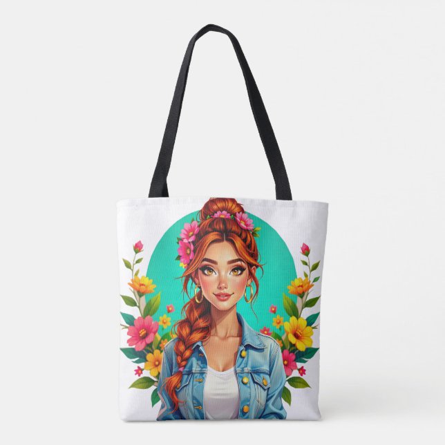 Bolso De Tela Estética Chica adolescente - Retrato Personalizado (Reverso)