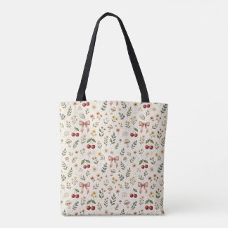 Bolso De Tela Estética Coquette Rojo Cereza y Lazo Rosa Patt