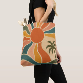Bolso De Tela Estética de ondas y palmeras al atardecer retro de