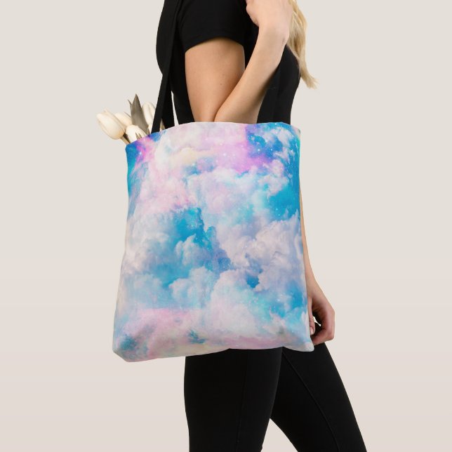 Bolso De Tela Estética del cielo azul del arcoiris pastel (Detalle)
