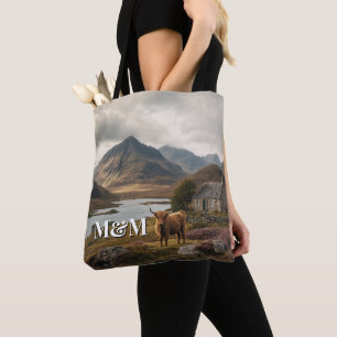 Bolso De Tela Estética Highlands de Escocia, Monograma Moderno