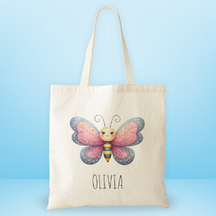 Bolso De Tela Estética linda de niñas Mariposa rosa y gris