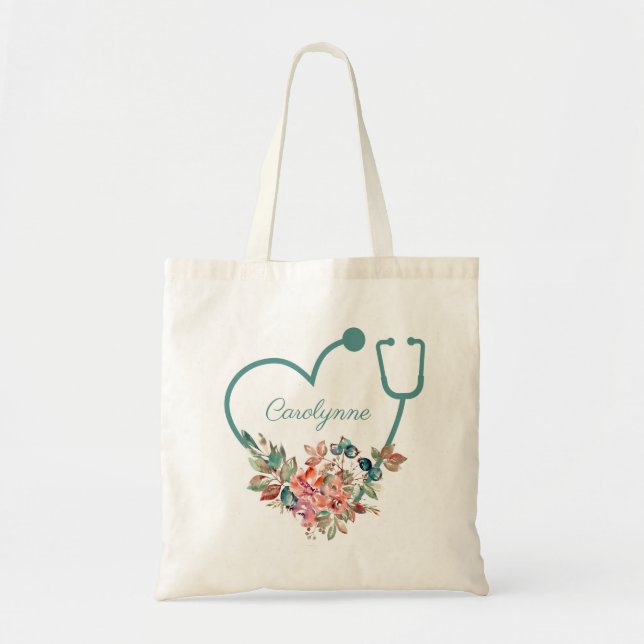 Bolso De Tela Estetioscopio floral Médica de Enfermería Médica C (Frente)