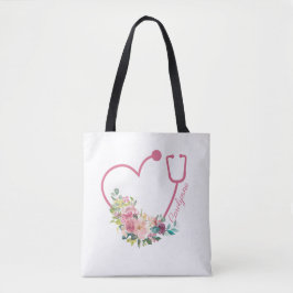 Bolso De Tela Estetioscopio Floral Rosa Cuidado cardíaco