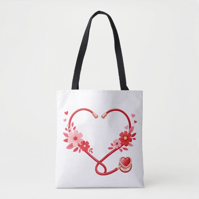 Bolso De Tela Estetoscopio de enfermera floral (Anverso)