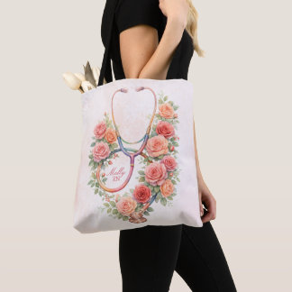Bolso De Tela Estetoscopio de Rosa Rosa Floral Personalizado