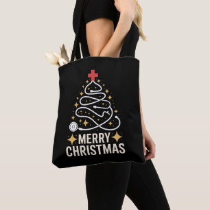 Bolso De Tela Estetoscopio Feliz Navidad Árbol Enfermera Doctor