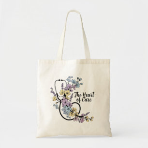 Bolso De Tela Estetoscopio Floral Corazón de Cuidados Regalo de 