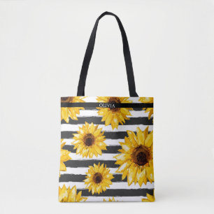 Bolso De Tela Estilo a Rayas   Flor de Girasol Floral