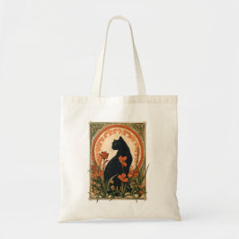 Bolso De Tela Estilo Alphonse Mucha Arte Gato Negro Modernista