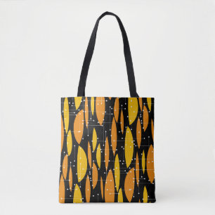 Bolso De Tela Estilo atómico, patrón geométrico naranja negro.