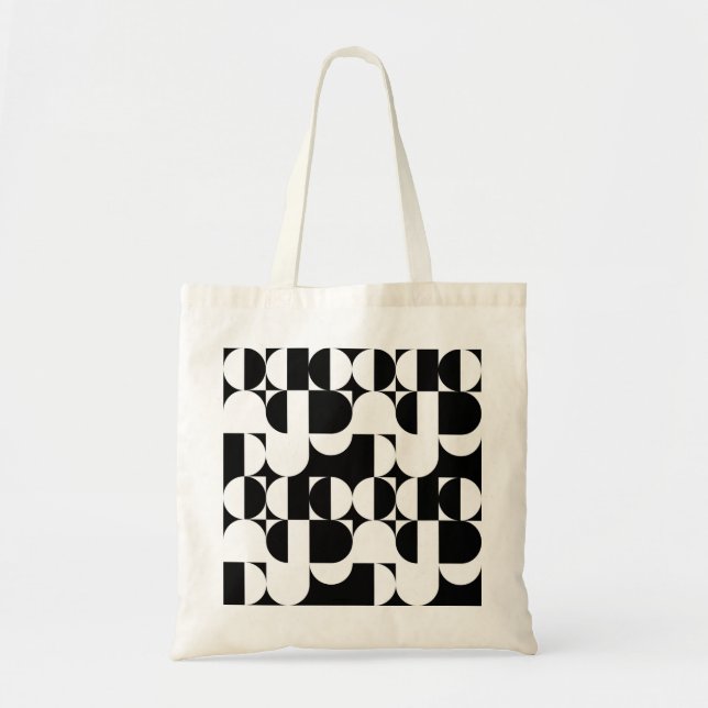 Bolso De Tela Estilo Bauhaus Retro Geométrico Blanco Y Negro (Frente)