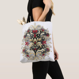 Bolso De Tela Estilo Damasco en Rojo, Dorado y Negro