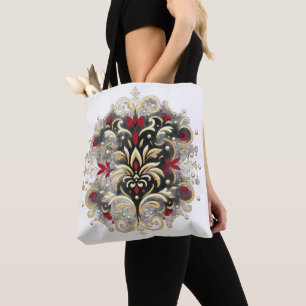 Bolso De Tela Estilo Damasco en Rojo, Dorado y Negro