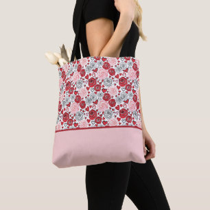Bolso De Tela Estilo de Arte Doodle Rosas Rosadas Corazones Día